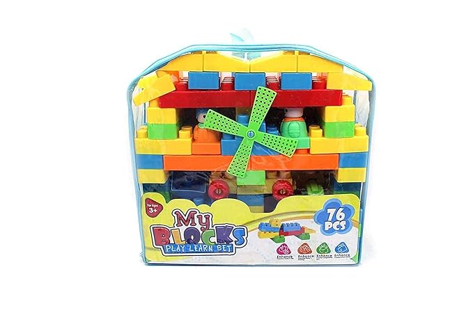 76-Piece Blocks Set with Wheels & Various Shapes — Non-Toxic Educational Building Blocks for Kids (Multi-Colored), Alphabet & Number Learning Toy