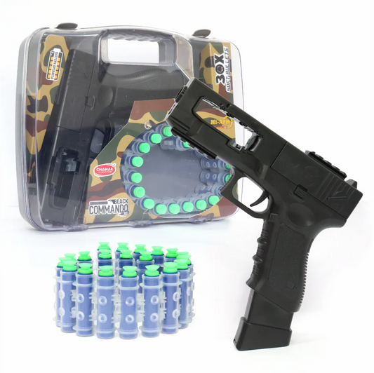 Automatic 30 Rapid Fire Black Commando Dart Gun – Rechargeable Toy Gun with Soft Foam Bullets & Carrying Case