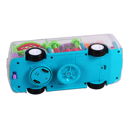 Transparent Shell Gear Light Bus Toy for Kids with 360° Rotation, Mechanical Gear Simulation, 3D Flashing Lights, Bump-and-Go Action, Educational Gift for Boys & Girls