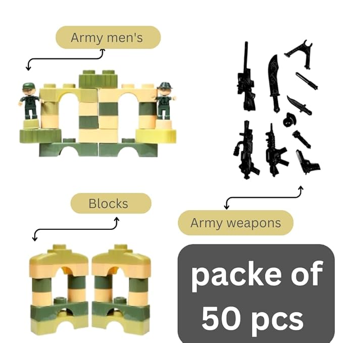 Army Blocks Play Set for Kids with Blocks, Army Men & War Weapons Accessories, Creative Pretend Play Toy (Multi-Color)
