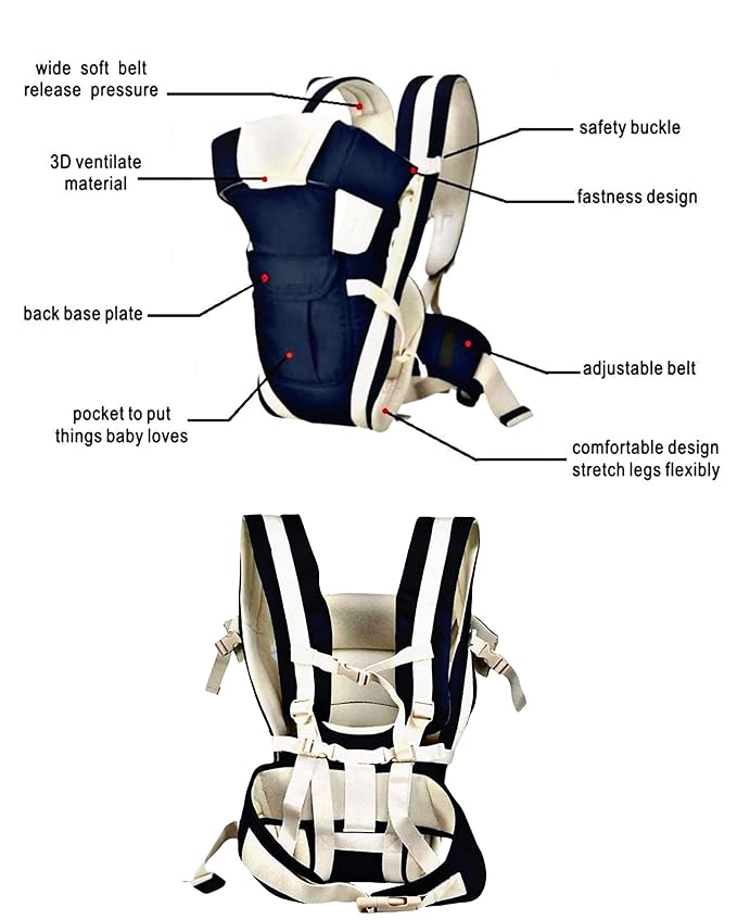 4-in-1 Baby Carrier Bag with Adjustable Buckles, Cushioned Armholes & Breathable Fabric — Multiple Carrying Positions, Head & Back Support, Safety Side Buckle