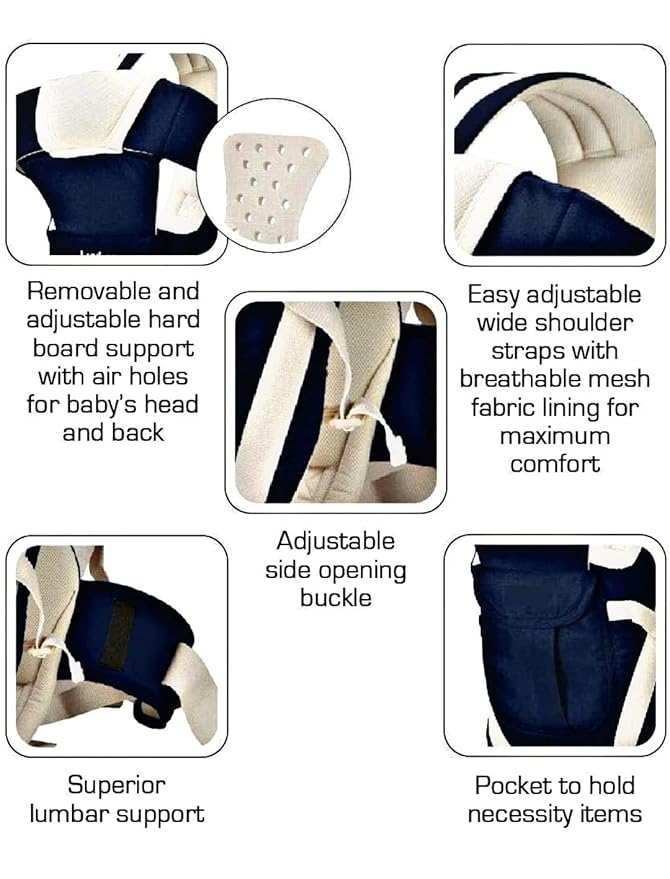 4-in-1 Baby Carrier Bag with Adjustable Buckles, Cushioned Armholes & Breathable Fabric — Multiple Carrying Positions, Head & Back Support, Safety Side Buckle