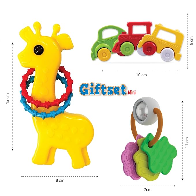 3-in-1 Mini Baby Rattles Gift Set — Giraffe Rattle, Tree-Shaped Teether & Roller Pals, Colorful Sensory Toys for Teething, Gripping & Early Development