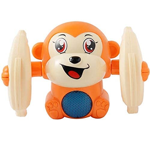 Rolling Banana Monkey Toy for Kids — Voice & Touch Sensor, 360° Spinning, Dancing with Music & Lights, Safe Non-Toxic, Fun Crawling Companion