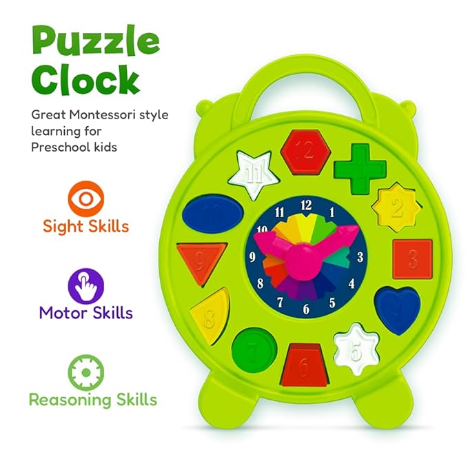 Birthday 6-in-1 Gift Set for Babies & Toddlers (0-36 Months) — Xylophone, Stacking Rings, Puzzle Clock, Rattles, Roly Poly & More, Montessori Early Learning Toy