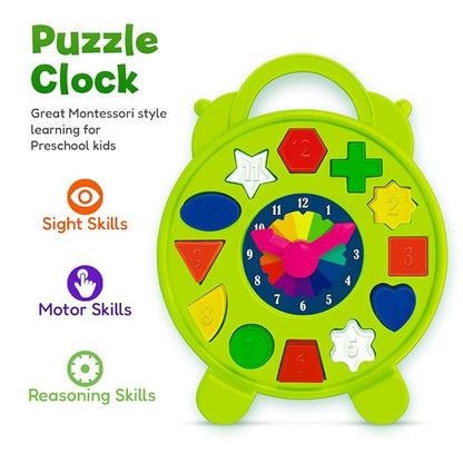 Birthday 6-in-1 Gift Set for Babies & Toddlers (0-36 Months) — Xylophone, Stacking Rings, Puzzle Clock, Rattles, Roly Poly & More, Montessori Early Learning Toy