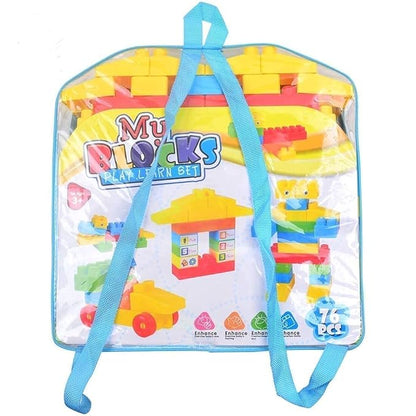 76-Piece Blocks Set with Wheels & Various Shapes — Non-Toxic Educational Building Blocks for Kids (Multi-Colored), Alphabet & Number Learning Toy