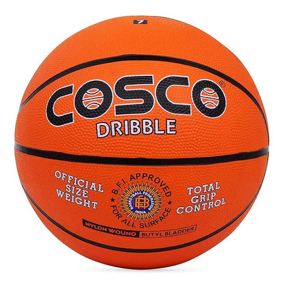 Size 7 Machine-Stitched Basketball with Butyl Bladder, Poly Cotton Backing & Slouchy Foamed Outer Layer (400-450g, 68-70cm)