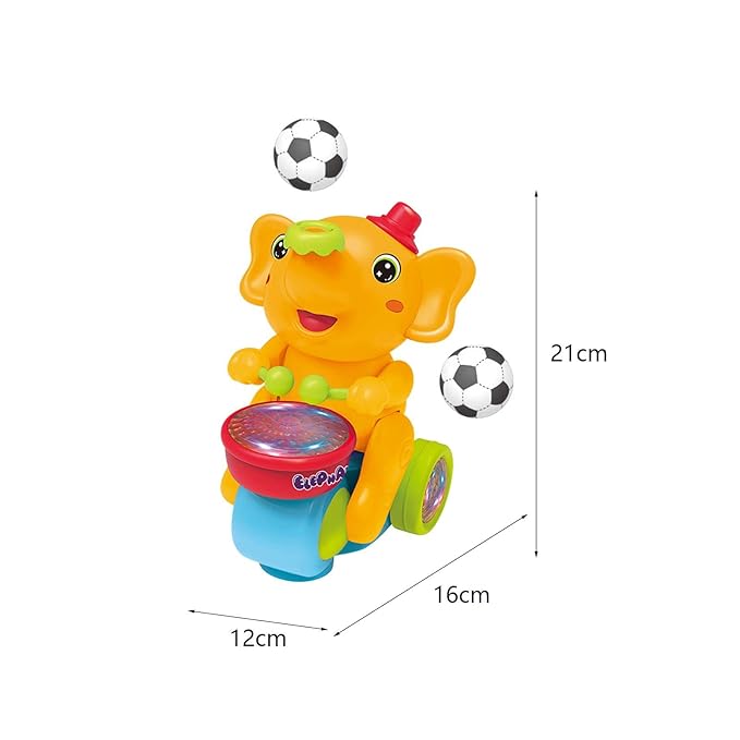 Musical Walking Elephant Drummer Toy for Kids — Flashing Lights, Fun Sound, Dancing & Crawling Encouragement, Safe & Durable (Battery Operated)
