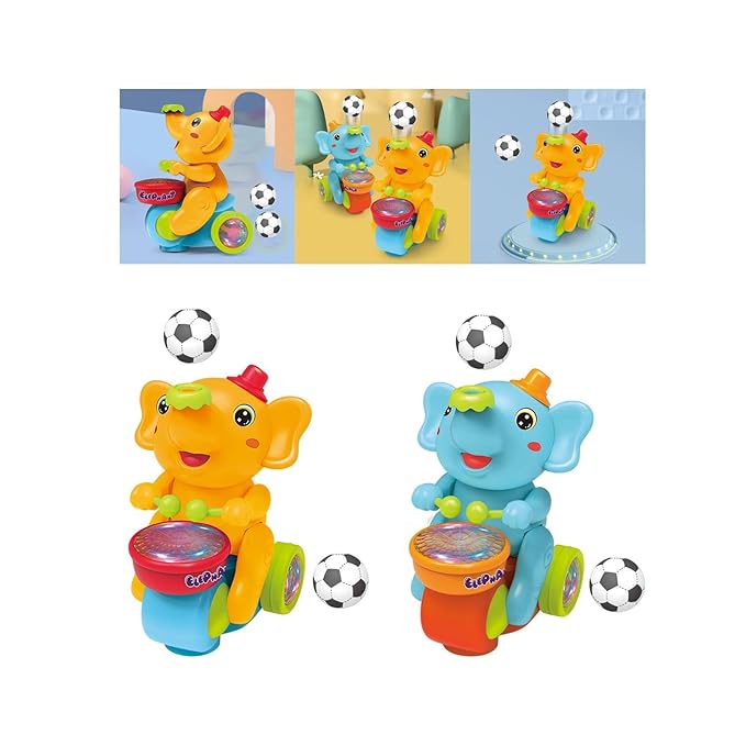 Musical Walking Elephant Drummer Toy for Kids — Flashing Lights, Fun Sound, Dancing & Crawling Encouragement, Safe & Durable (Battery Operated)