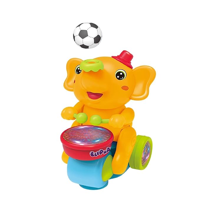 Musical Walking Elephant Drummer Toy for Kids — Flashing Lights, Fun Sound, Dancing & Crawling Encouragement, Safe & Durable (Battery Operated)