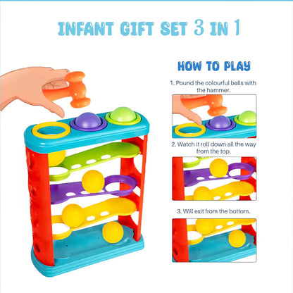 3-in-1 Gift Set for Kids & Toddlers — Hammer Ball, Cubic Rattle & Nursery Cube, Montessori Toy Combo for Fine Motor & Cognitive Development