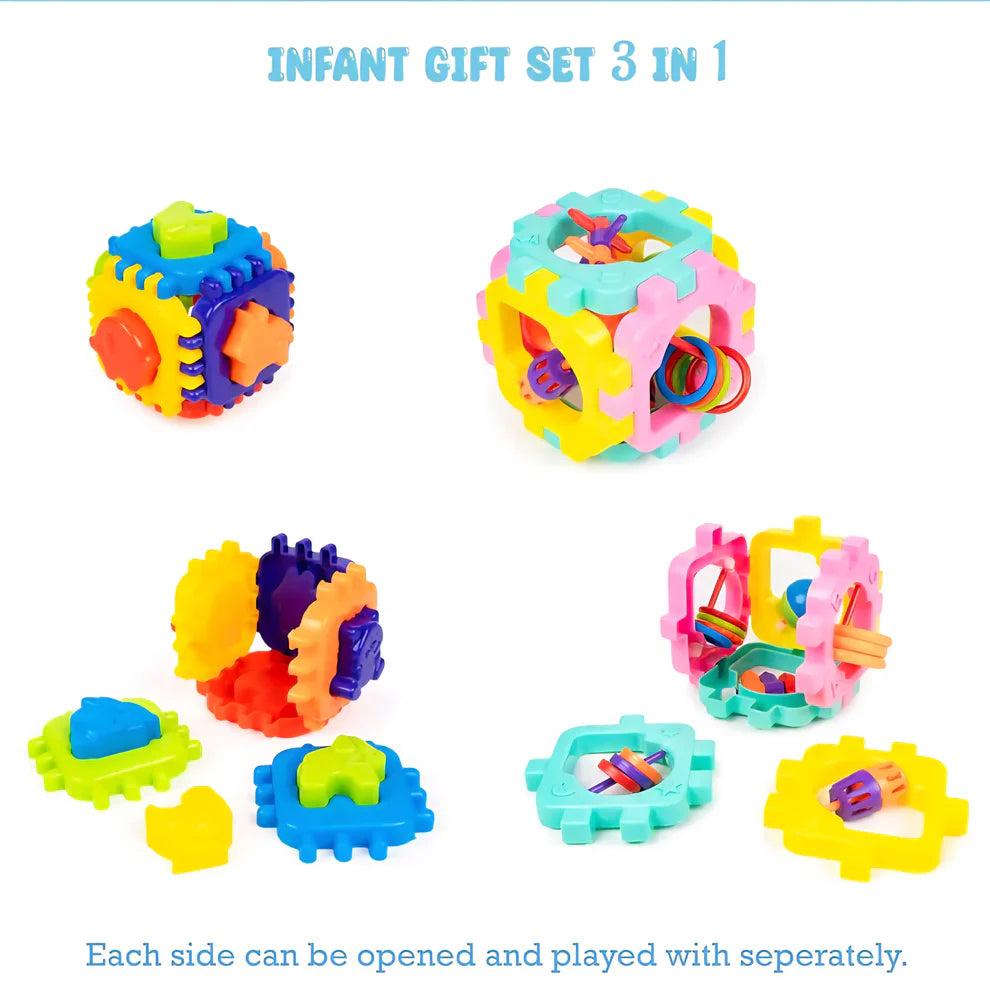 3-in-1 Gift Set for Kids & Toddlers — Hammer Ball, Cubic Rattle & Nursery Cube, Montessori Toy Combo for Fine Motor & Cognitive Development