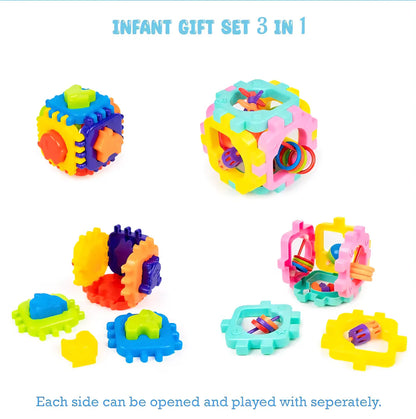3-in-1 Gift Set for Kids & Toddlers — Hammer Ball, Cubic Rattle & Nursery Cube, Montessori Toy Combo for Fine Motor & Cognitive Development