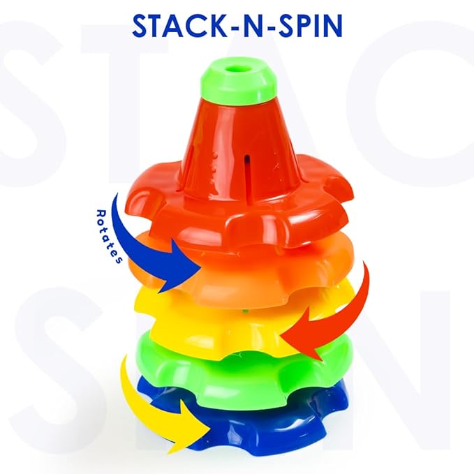 3-in-1 Kinder Gift Set with Stack-N-Spin, Rainbow Spinning Tower & Shape Sorter Cube — Montessori Toys for Preschool Learning, Infants & Toddlers