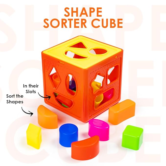 3-in-1 Kinder Gift Set with Stack-N-Spin, Rainbow Spinning Tower & Shape Sorter Cube — Montessori Toys for Preschool Learning, Infants & Toddlers