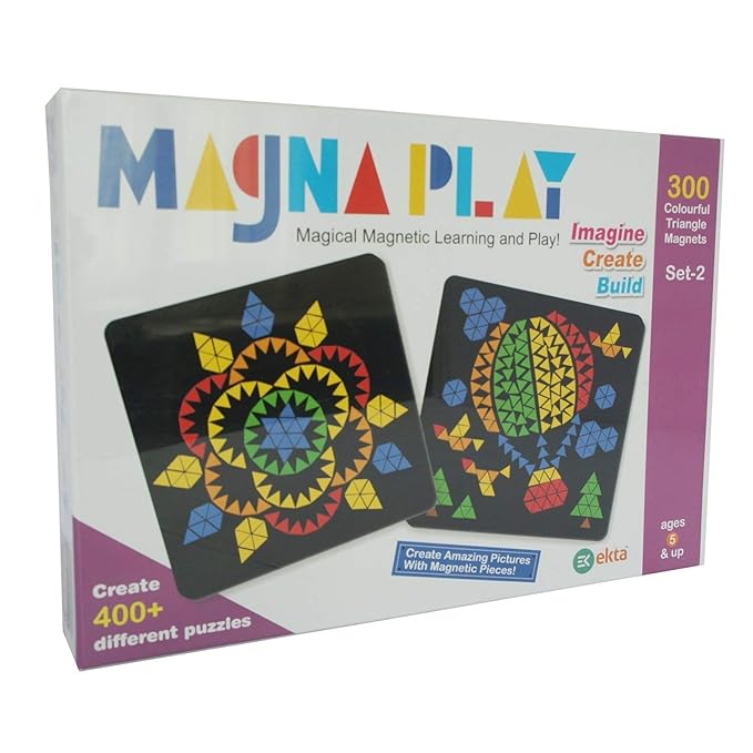 Plastic Magnetic Magna Play Set for Kids 6+, Multicolour, Brain Teaser with 300 Magnets, Wooden Stand & Puzzle Booklet