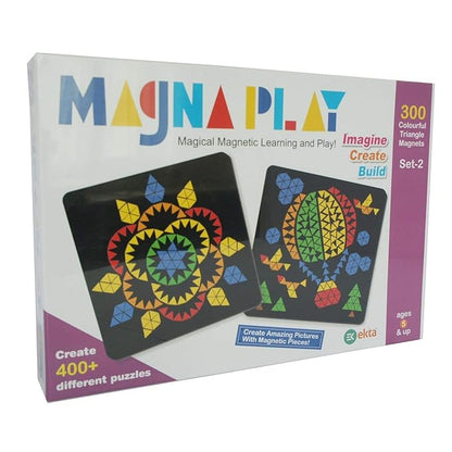 Plastic Magnetic Magna Play Set for Kids 6+, Multicolour, Brain Teaser with 300 Magnets, Wooden Stand & Puzzle Booklet