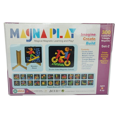 Plastic Magnetic Magna Play Set for Kids 6+, Multicolour, Brain Teaser with 300 Magnets, Wooden Stand & Puzzle Booklet