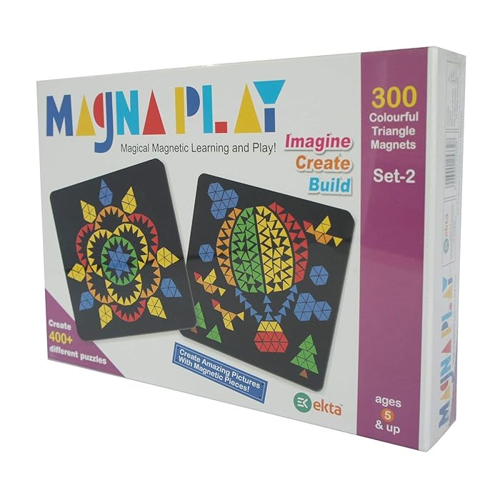 Plastic Magnetic Magna Play Set for Kids 6+, Multicolour, Brain Teaser with 300 Magnets, Wooden Stand & Puzzle Booklet