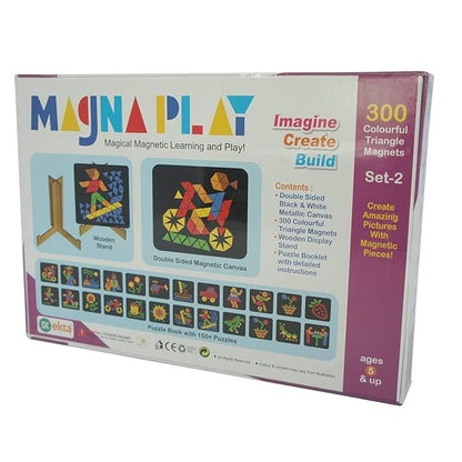 Plastic Magnetic Magna Play Set for Kids 6+, Multicolour, Brain Teaser with 300 Magnets, Wooden Stand & Puzzle Booklet