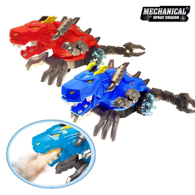 Realistic Mechanical Robotic Dragon Toy for Kids (Ages 3+) — Walking Dragon with Fire-Breathing Mist, Red Lights, Moving Wings & Realistic Sounds (Multi-Color)