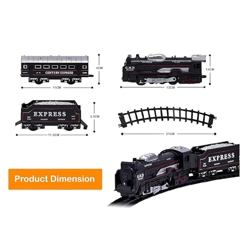 Smoking Train Battery-Operated Electric Train Set for Kids (Ages 3+) — 13-Piece Set with Lights & Sound, Express Locomotive with Track