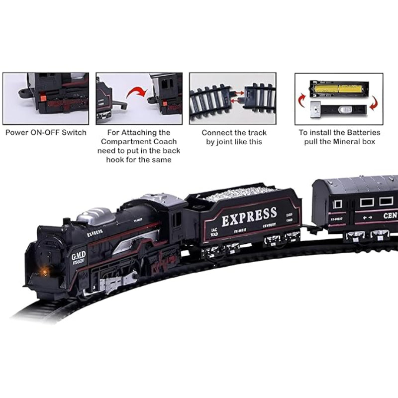 Smoking Train Battery-Operated Electric Train Set for Kids (Ages 3+) — 13-Piece Set with Lights & Sound, Express Locomotive with Track