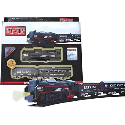 Smoking Train Battery-Operated Electric Train Set for Kids (Ages 3+) — 13-Piece Set with Lights & Sound, Express Locomotive with Track