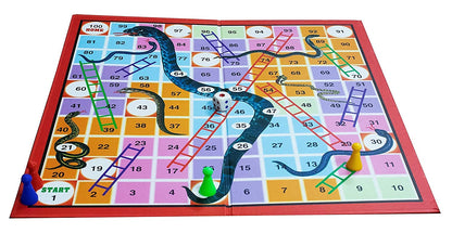 4-in-1 Family Strategy Board Game Set — Tambola, Chess, Ludo & Snakes & Ladders, Educational Fun Game for All Ages, 14"x14" Boards
