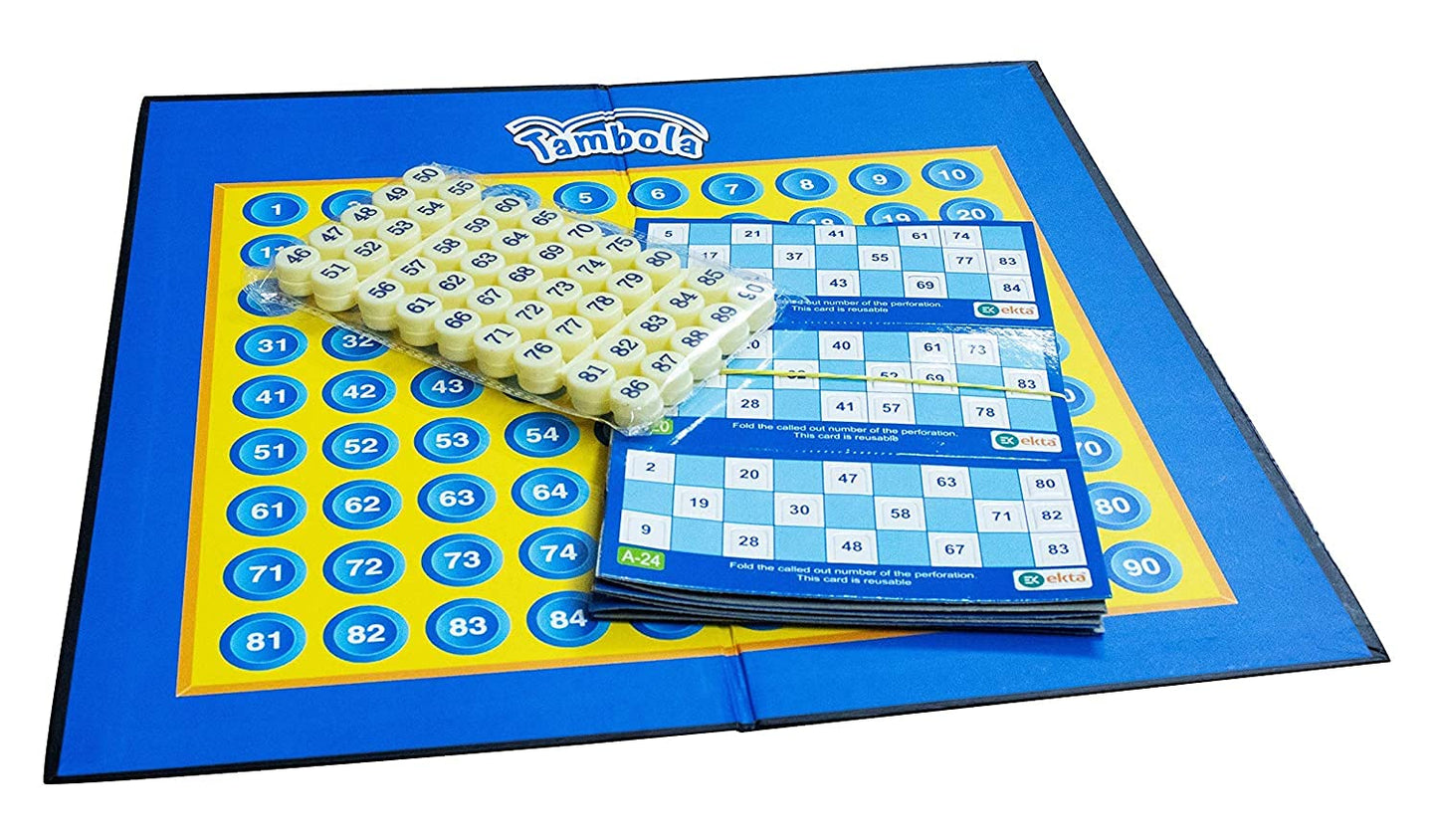 4-in-1 Family Strategy Board Game Set — Tambola, Chess, Ludo & Snakes & Ladders, Educational Fun Game for All Ages, 14"x14" Boards