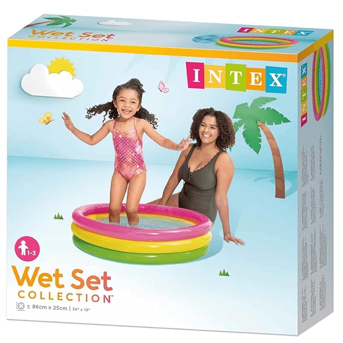 Wet Set (2 Feet) Inflatable Baby & Kids Pool — 3 Colorful Rings, Lightweight & Compact, Durable PVC Vinyl