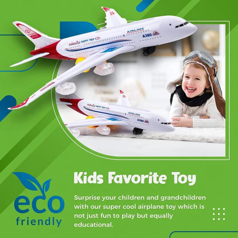 Air Bus Toy for Boys & Girls Age 3+, Flashing Lights & Realistic Jet Engine Sound, Battery Operated Bump and Go Action
